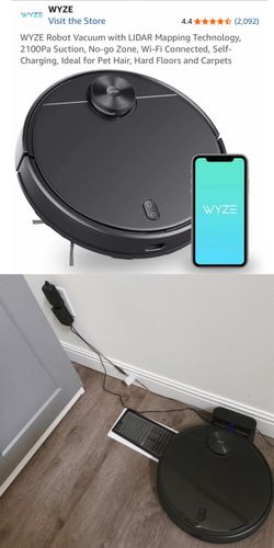 WYZE Robot Vacuum with LIDAR Mapping Technology, 2100Pa Suction, No-go Zone, Wi-Fi Connected, Self-Charging