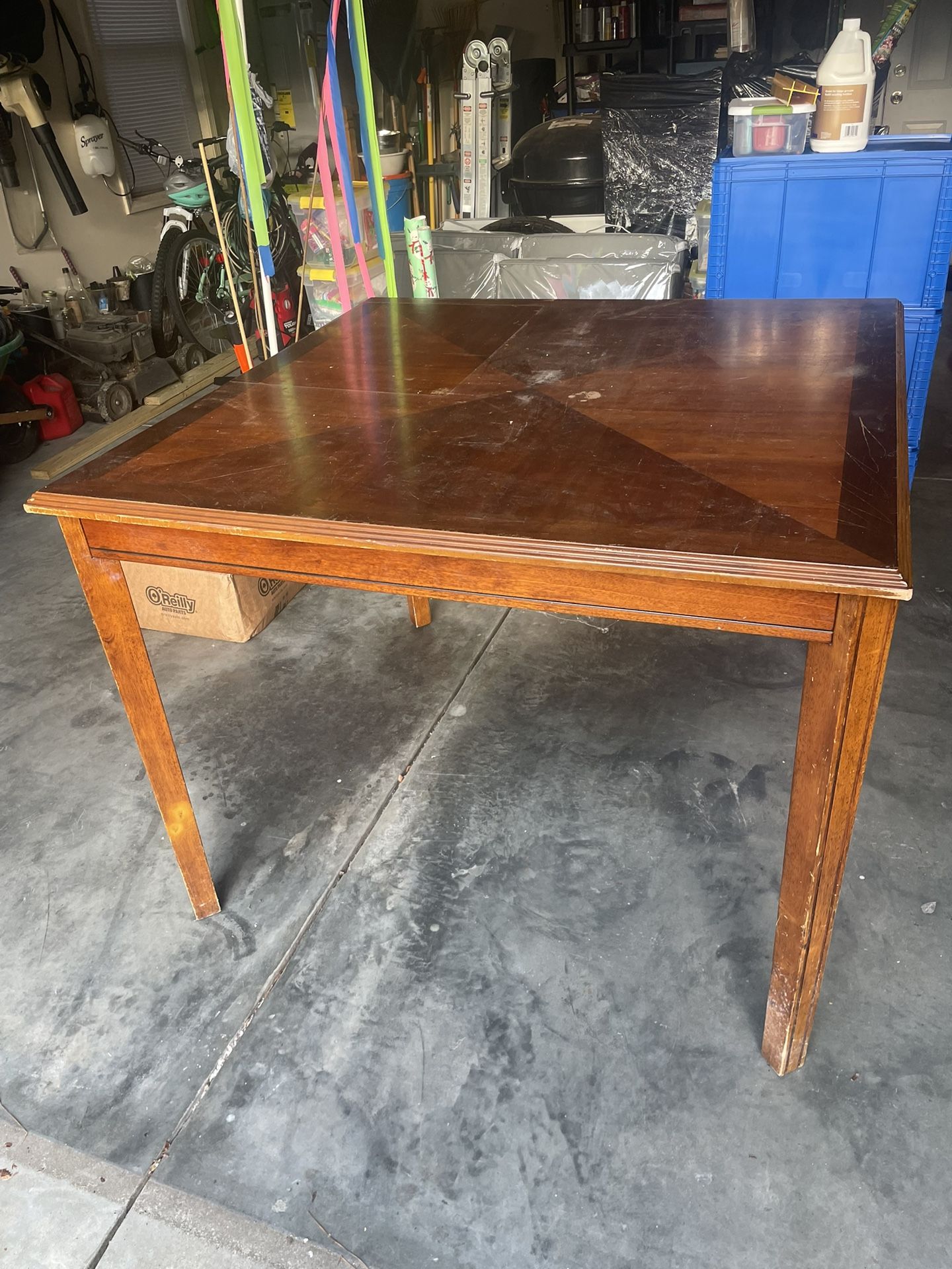 Wooden Pub Table w/ Four Matching Chairs .