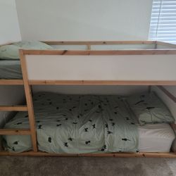 Ikea KURA Reversible Single or Bunk Bed, White/Blue and Pine, Twin Size