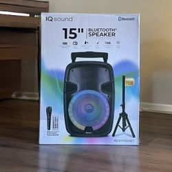 15” IQSound Bluetooth Rechargeable Speaker With Microphone and LED Lights Display . Brand NEW…….. 