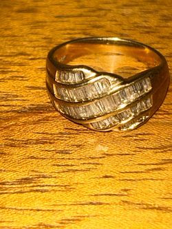 14K Yellow Gold Baguette Diamond Wave Swirl Ring