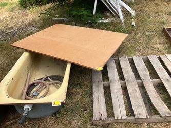 FREE- Bathtub/Fish Pond, Pallet, Dog Doors, Particle Board, Netting & more