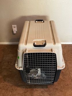 SportPet Airline Compliant LARGE 31.5" Travel Dog Kennel-Durable Plastic Airline Pet Carrier w/ Removable Wheels & Food Bowls, Collapsible Indoor/Outd