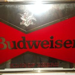 OLD ANTIQUE RARE VINTAGE BUDWEISER ANHEUSER-BUSCH WALL MIRROR KING OF BEERS