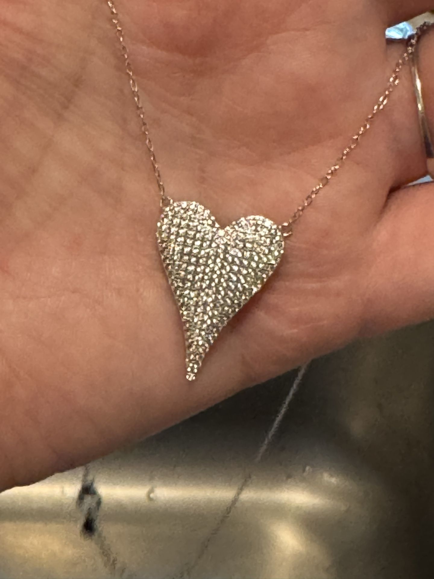 New Micro-Pave Lab Created Diamonds Heart Necklace with adjustable chain, lobster claw clasp. 925