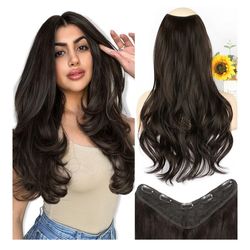 Clip in Hair Extensions,Dark Brown Long Wavy Hair Extensions Soft Synthetic Thick Hairpieces for Women 20 Inch