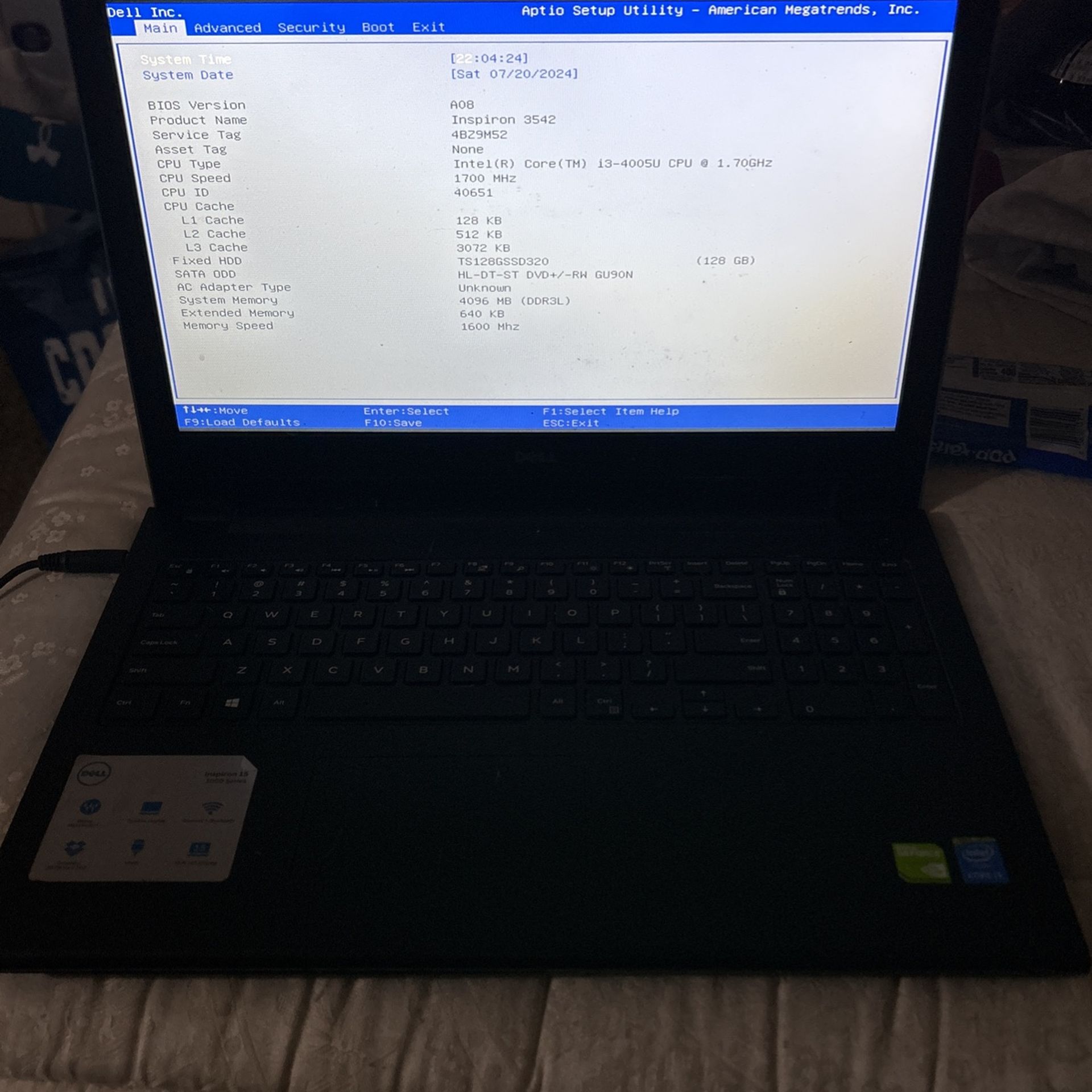DELL INSPIRON 3542/ I3 Processor/4gb DDR 3/128gb SSD/WIN 10 PRO