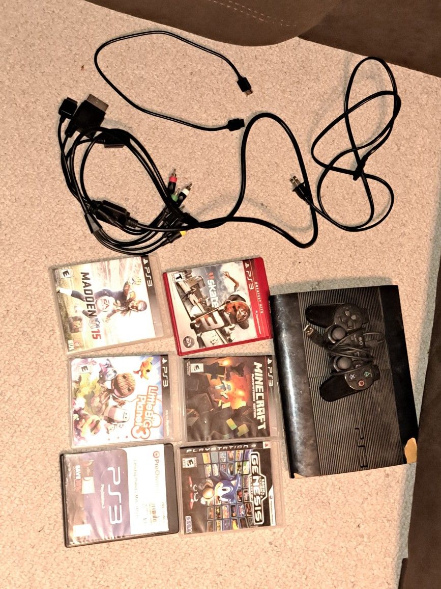 ps3 with 6 games with all wires