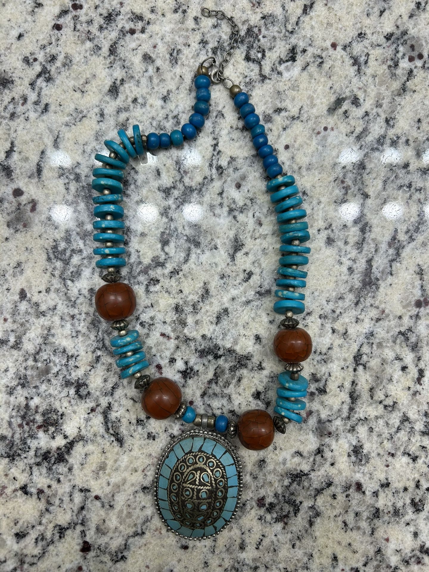Vintage Boston Proper Faux Turquoise Pendant Beaded Necklace