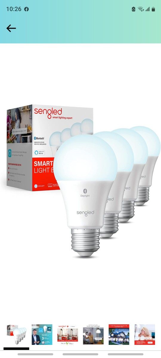 Sengled Smart Light Bulb, Bluetooth Mesh Smart Bulb That Works with Alexa Only, Standard A19, Dimmable Daylight 5000K, E26 60W Equivalent 800LM, 4 Pac