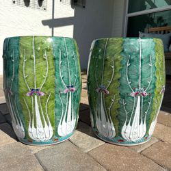 Hand Painted Bok Choy Ceramic Garden Stool