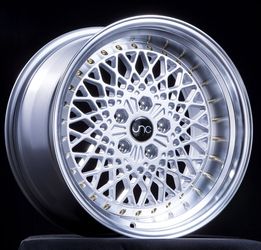 JNC045 Silver Machined Lip Gold Rivets Wheels - 15"-18"
