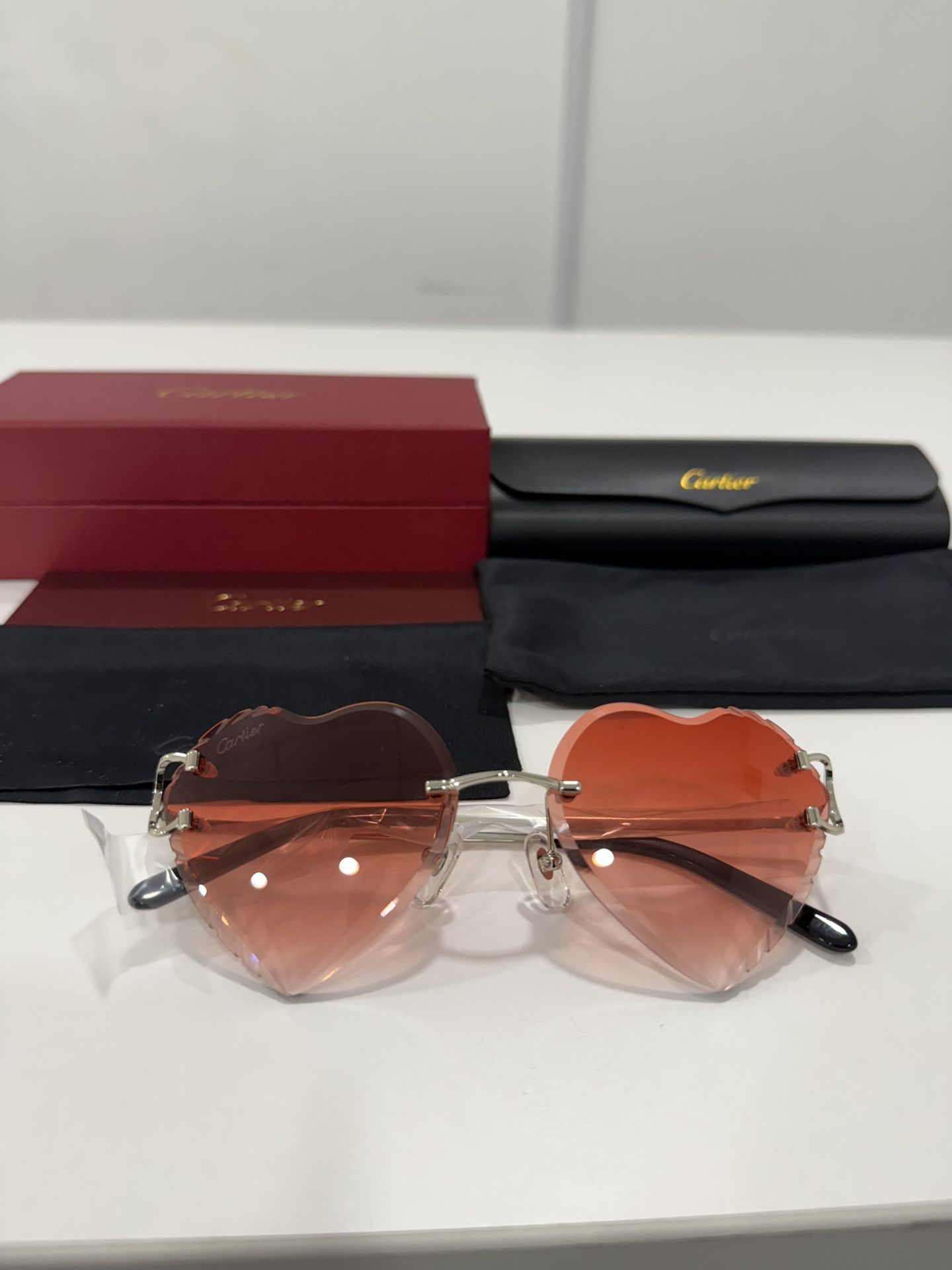 Red Heart Cartier Glasses (Diamond cut) Silver Frame