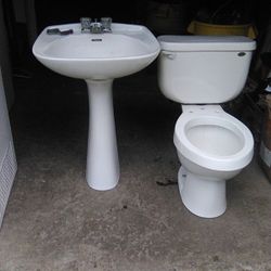 Bathroom Pedestal Sink, Faucet, Toilet