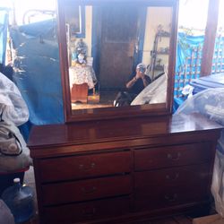 Red Wood Six Drawers With Mirror Dresser, Ht  6  2in , 4f 41/2 In.