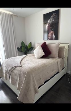 Queen Lacquer Bed, Box spring, Mattress, and Dresser Dresser