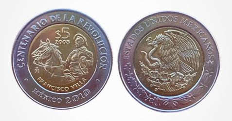 2008 México 5 Pesos  Commemorative Francisco Villa, Unc