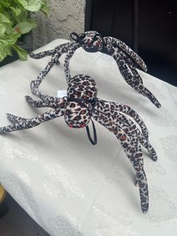 Leopard Print Plush Spider Decorations Set of 2