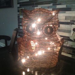 Large LED Owl Halloween Fall Decor Indoor/Outdoor  Rattan & Hammered Metal Brand New W/Tags
