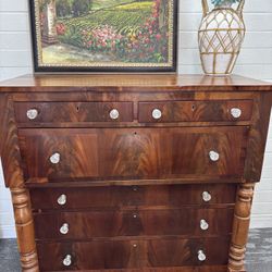 ✨ Antique Empire Mahogany Chest c. 1840 • Flame Grain • Statement Piece