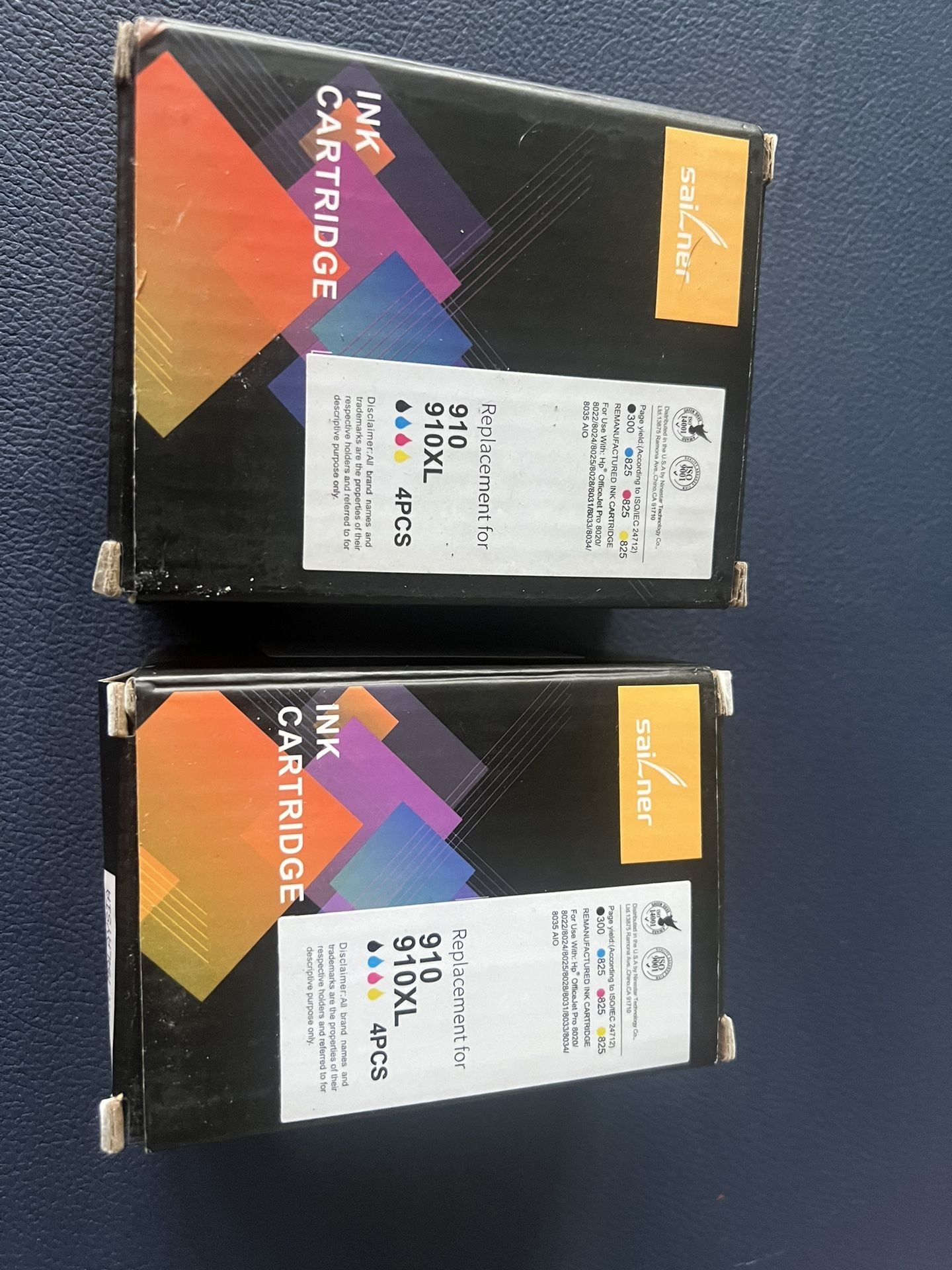 LOT OF (2) Replacement Ink Cartridges For HP 910 & 910 XL All Colors And Black X 2