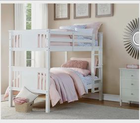 Gray sturdy wood bunkbeds with ladder