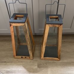 Outdoor Glass & Natural Wood Larntern (22x10)