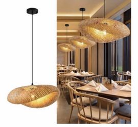 Hand Woven Bamboo Pendant Light,23.62 in Bamboo Rattan Ceiling Hanging Light Hand Woven Wicker Chandelier for Living Room Kitchen Dining Room Farmhous