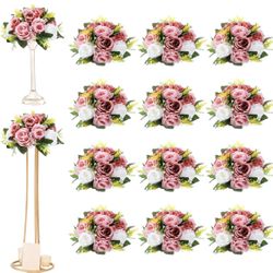 Hotop 12 Pcs Flower Balls Wedding Rose Centerpieces Silk Flower Kissing Balls Arrangement Artificial Hydrangea Flower Bouquet Faux Rose Floral Decorat