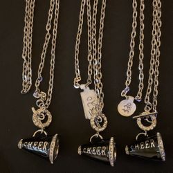 18” SilverTone Necklaces And Pendant With Rhinestones.. 4 Different Necklaces 