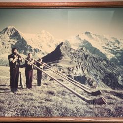 Vintage Mcm Swiss Alphorn Players In The Alps. Global Folk!