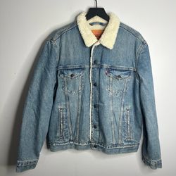Levis Type 3 Trucker Denim Jean Sherpa Jacket Mens Medium Blue