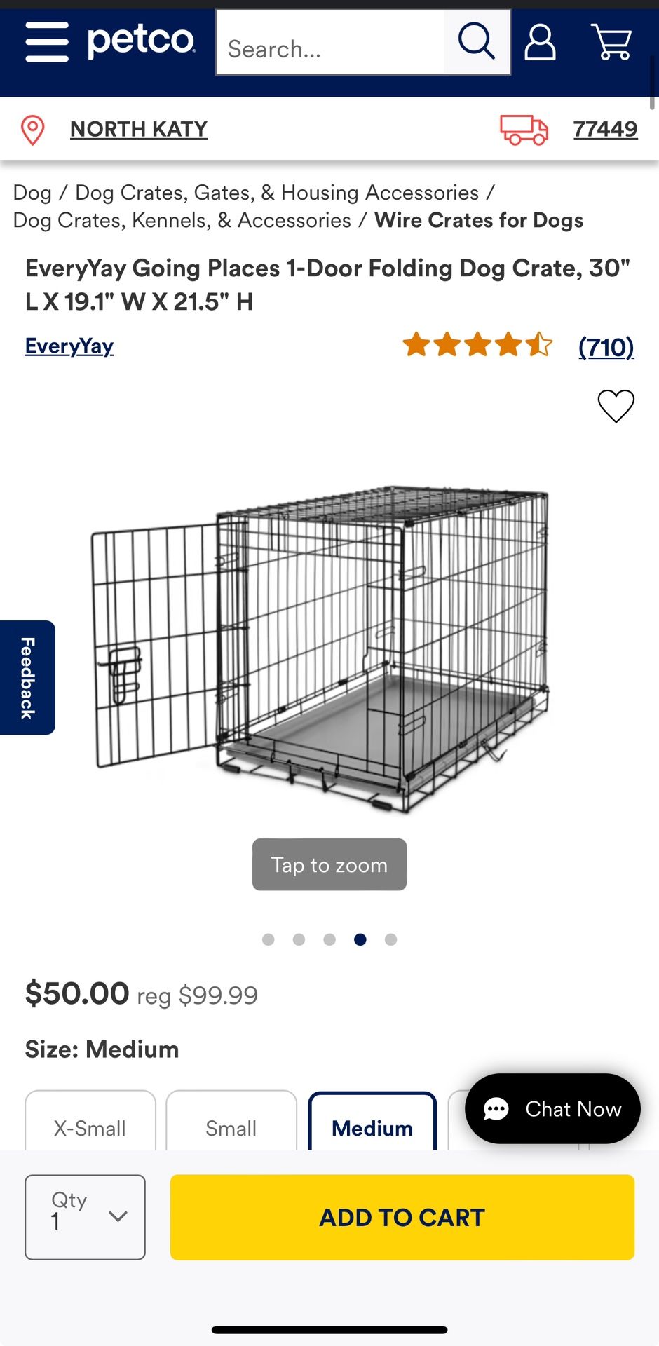 Dog Crate, Folding, 1-Door, 30" L X 19.1" W X 21.5" H