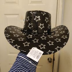 Western Cowgirl Hat Black Sequined & Silver Stars All Over Mardi Gras Cosplay