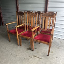 Antique Dining Chairs with Red Cushions