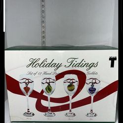 TABLA Set Of 12 Hand Painted All Purpose Christmas Goblets HOLIDAY TIDINGS - NIB