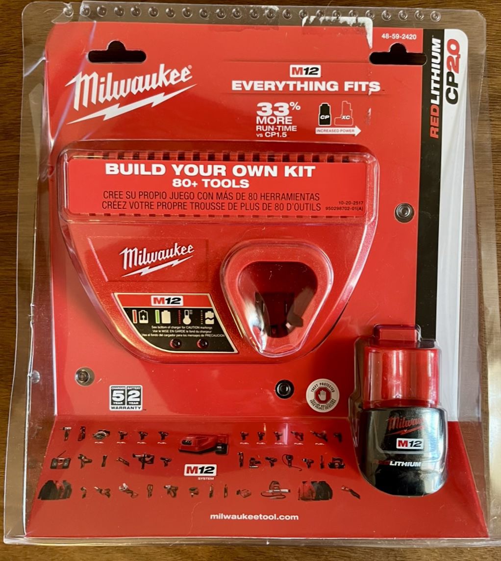 New MILWAUKEE 48-59-2420  M12 REDLITHIUM 12V Battery and Charger Kit