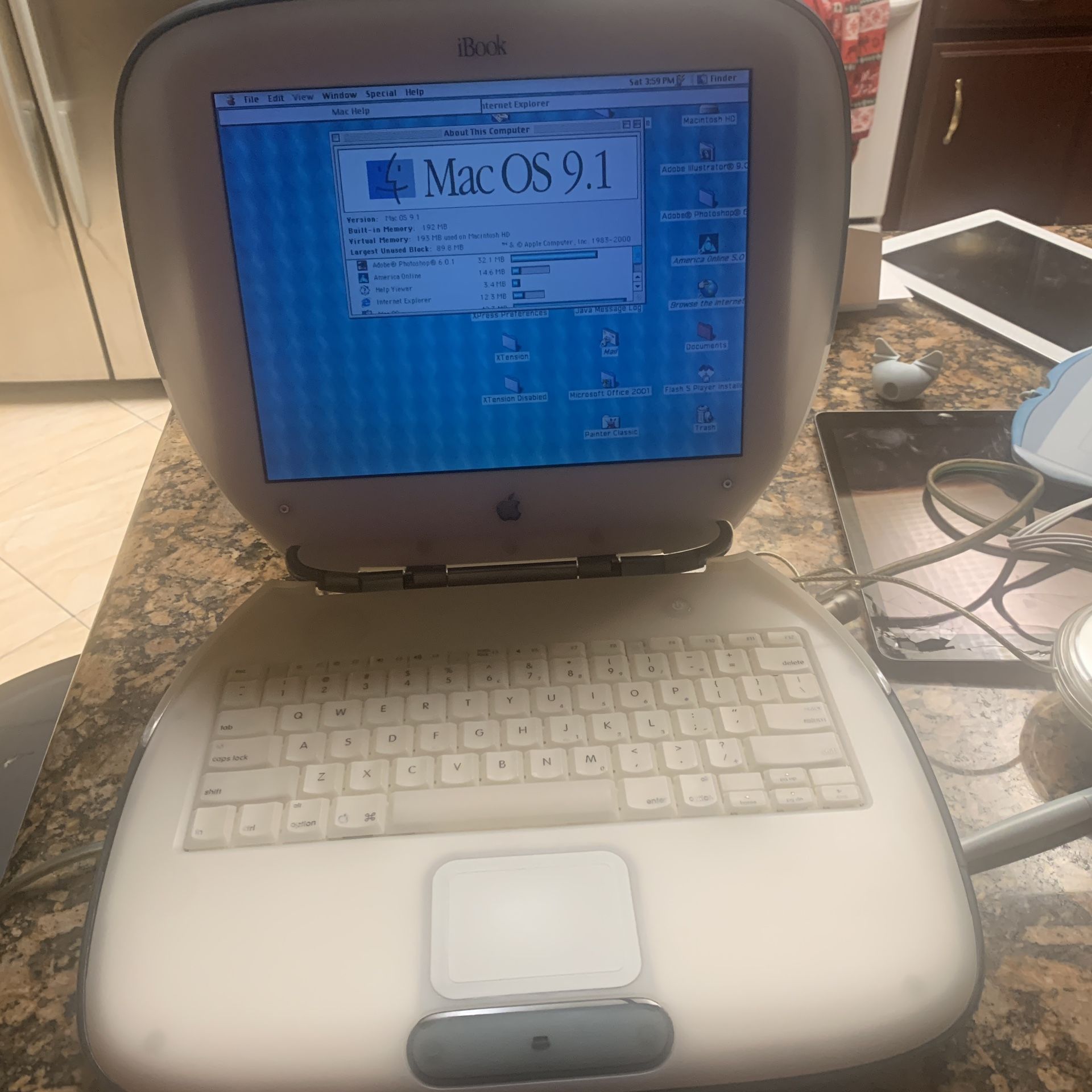 Vintage Apple iBook G3/366 M6411 Mac OS X 9.2.2 Graphite Gray