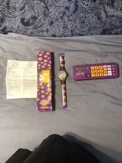Los Angeles Lakers Watch And Los Angeles Lakers, Calculator And Pencil Holder Combo With Directions