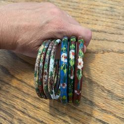 Vintage Cloisonné Enamel Floral Glass Bracelets Bangles Ranges $25-65 Each