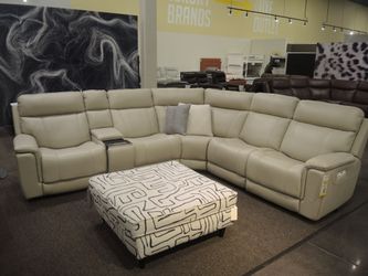 Moto Motion Teller Leather 6 PC Right Lift Sectional - Bone | L-Shaped Couch | Corner Couch