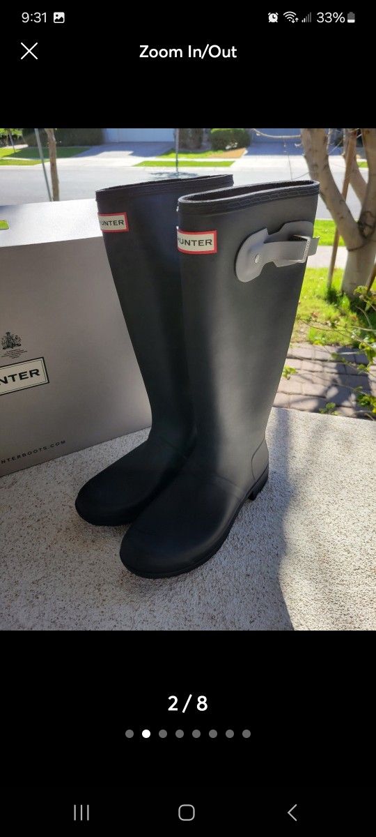 New Size 10 Womens Hinter Rubber Boots Original Tour Black Gray Nib