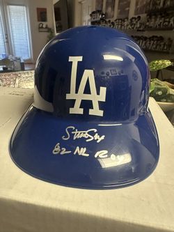 Steve Sax Signed Los Angeles Dodgers Replica Batting Helmet w/82 NL ROY Schwartz