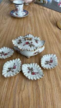 Mid-century Unique Floral Candy Dish Set