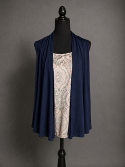 NAÏF Women’s Layered Sleeveless Paisley Top Navy Draped Cardigan Medium
