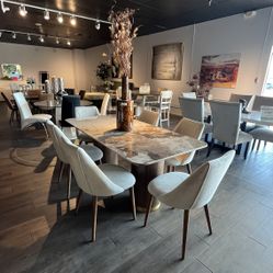 Brown 7PC Marble Dining Table Set