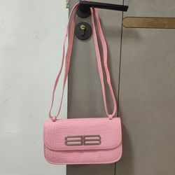 Pink Crocodile Crossbody Bag 