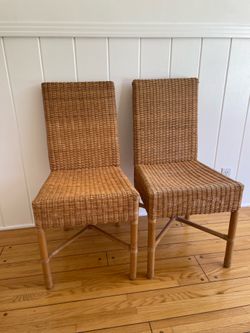 Pair of Woven Wicker Dining Chairs  - Coastal / Rattan Style