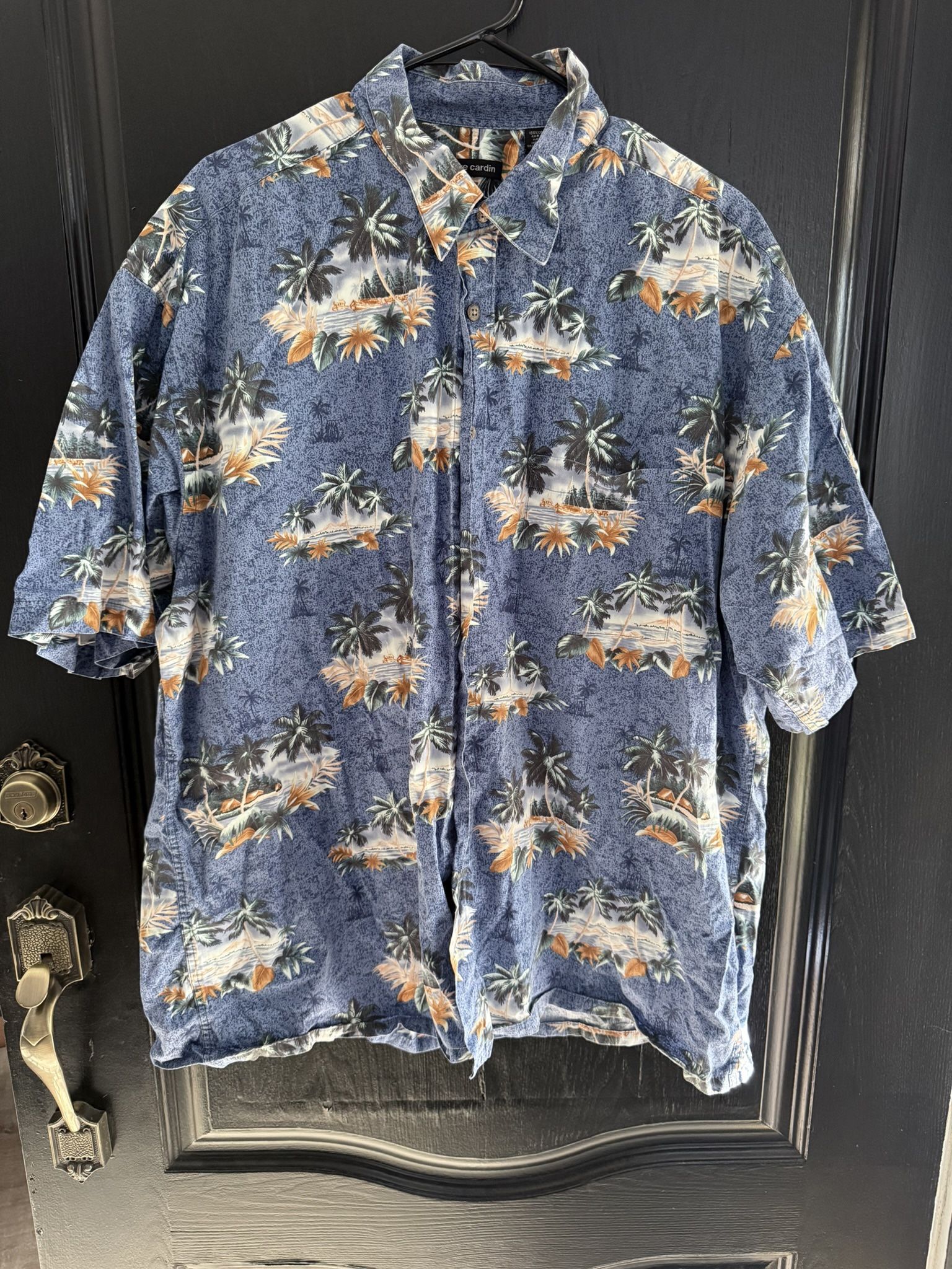 Pierre Cardin Men’s Blue Hawaiian Button Down Shirt Size 2XL 100% Cotton C39