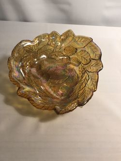 Vintage Amber Carnival Glass Dish